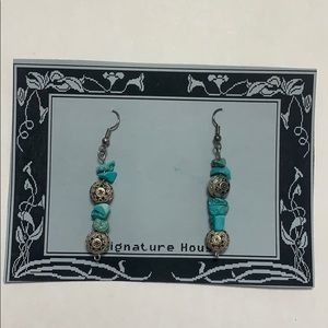 Turquoise and silver bead dangle earrings